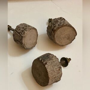 Tree bark stump faux wood rustic knobs pulls set of 3 cabin bird branch theme